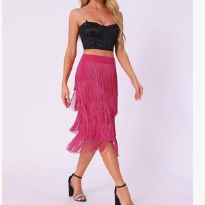 Vibrant Pink Fringe Midi Skirt size M